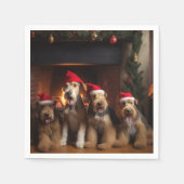 Airedale am Feuerplatz Weihnachten Serviette (Vorderseite)