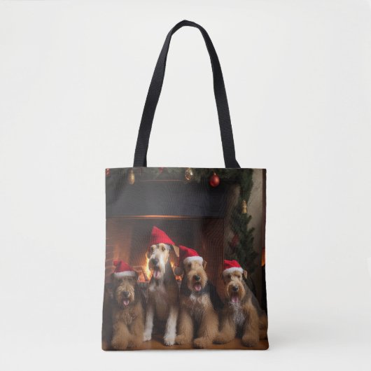 Airedale am Feuerplatz Weihnachten Tasche (Vorderseite)