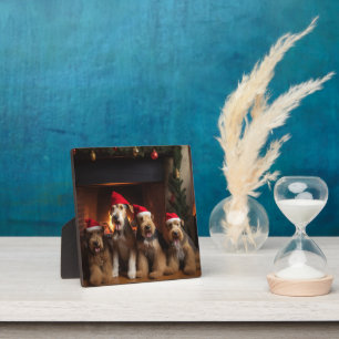 Airedale am Kamin Weihnachten Fotoplatte
