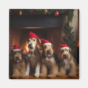 Airedale am Kamin Weihnachten Magnet