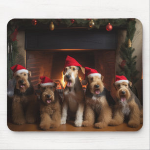 Airedale am Kamin Weihnachten Mousepad