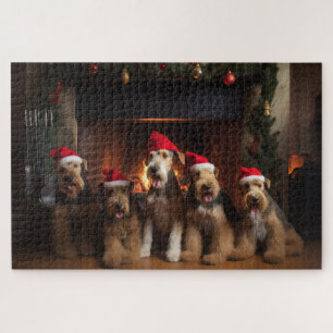Airedale am Kamin Weihnachten Puzzle