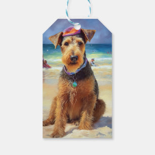 Airedale am Strand, Sommergeschenk für Hundebesitz Geschenkanhänger