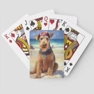Airedale am Strand, Sommergeschenk für Hundebesitz Spielkarten