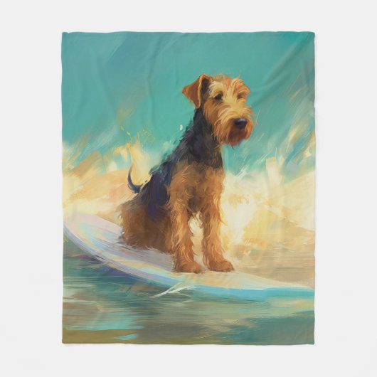 Airedale Beach Surfgrafik Fleecedecke (Vorderseite)