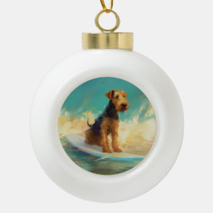 Airedale Beach Surfgrafik Keramik Kugel-Ornament