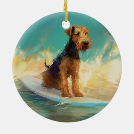 Airedale Beach Surfgrafik Keramik Ornament (Hinten)