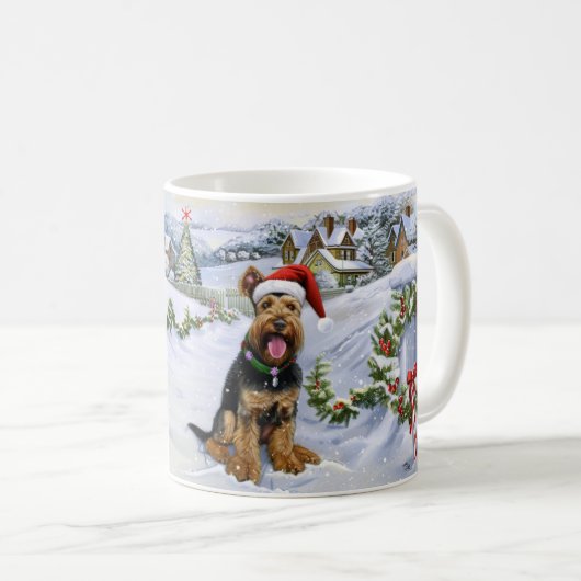 Airedale Christmas Kaffeetasse (VorderseiteRechts)