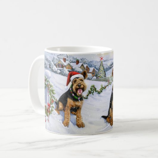 Airedale Christmas Kaffeetasse (Vorderseite Links)