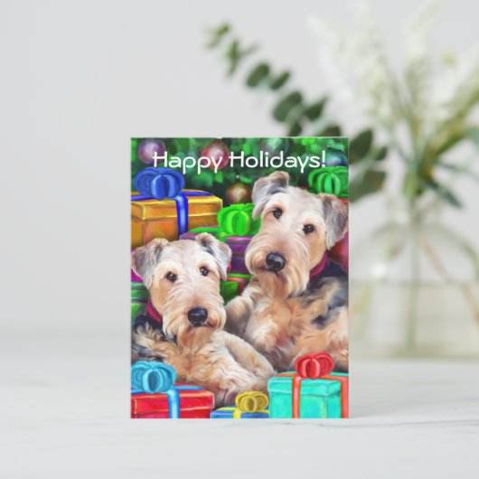 Airedale Christmas Open Now Einladung (Stehend Vorderseite)