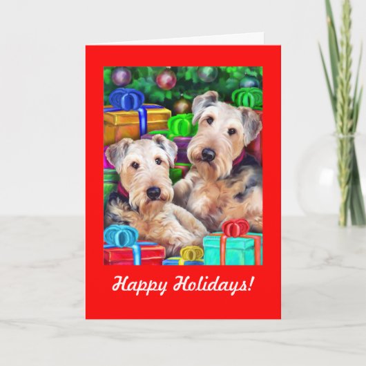 Airedale Christmas Open Now Feiertagskarte (Vorderseite)
