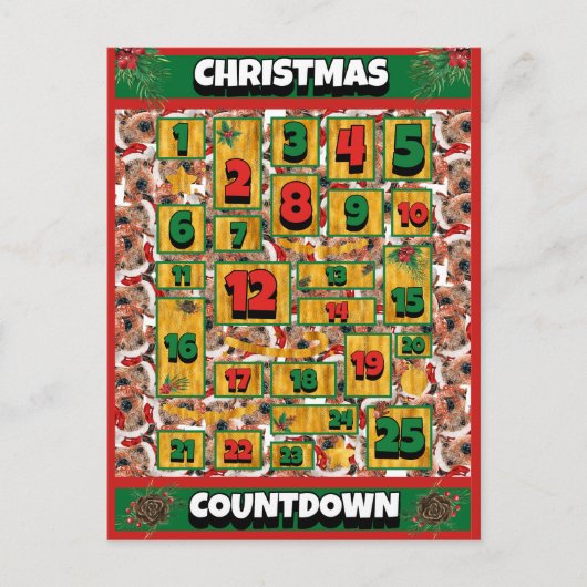 Airedale Dog Countdown Weihnachtskalender Feiertagspostkarte (Vorderseite)