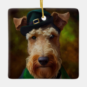 airedale dog in St. Patrick's Day Keramikornament