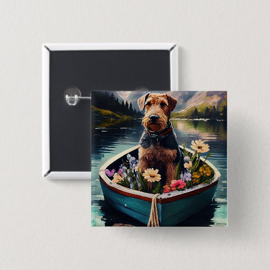 Airedale Dog on a Paddle: Ein Landschaftliches Abe Button (Vorne & Hinten)
