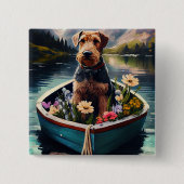 Airedale Dog on a Paddle: Ein Landschaftliches Abe Button (Vorderseite)