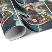 Airedale Dog on a Paddle: Ein Landschaftliches Abe Geschenkpapier (Rolleneckpunkt)