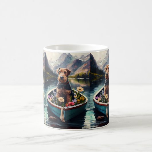 Airedale Dog on a Paddle: Ein Landschaftliches Abe Kaffeetasse (Mittel)