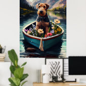 Airedale Dog on a Paddle: Ein Landschaftliches Abe Poster (Heimbüro)