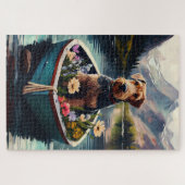 Airedale Dog on a Paddle: Ein Landschaftliches Abe Puzzle (Horizontal)