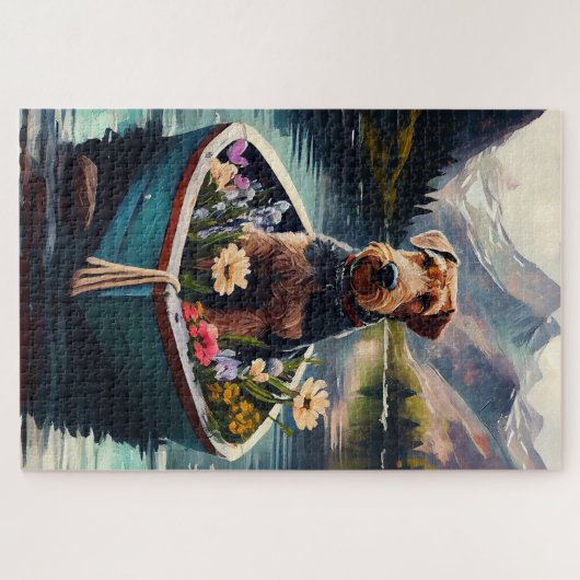 Airedale Dog on a Paddle: Ein Landschaftliches Abe Puzzle (Horizontal)