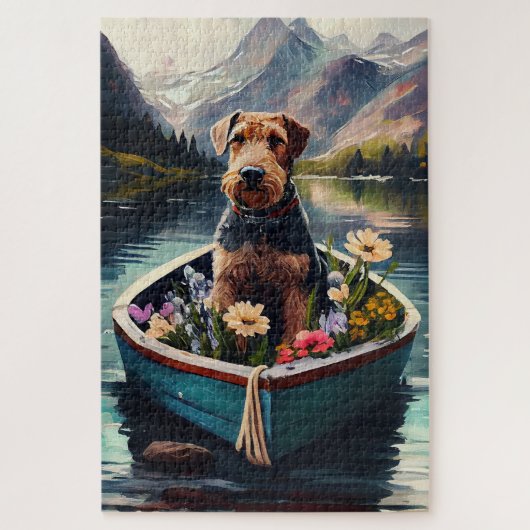 Airedale Dog on a Paddle: Ein Landschaftliches Abe Puzzle (Vertikal)
