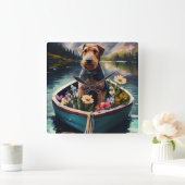 Airedale Dog on a Paddle: Ein Landschaftliches Abe Quadratische Wanduhr (Zuhause)