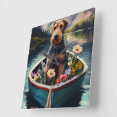 Airedale Dog on a Paddle: Ein Landschaftliches Abe Quadratische Wanduhr (Winkel)