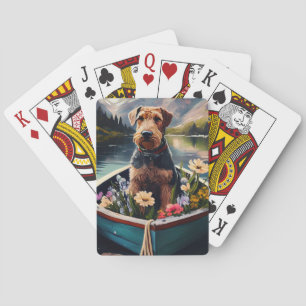 Airedale Dog on a Paddle: Ein Landschaftliches Abe Spielkarten