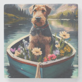 Airedale Dog on a Paddle: Ein Landschaftliches Abe Steinuntersetzer (Vorderseite)
