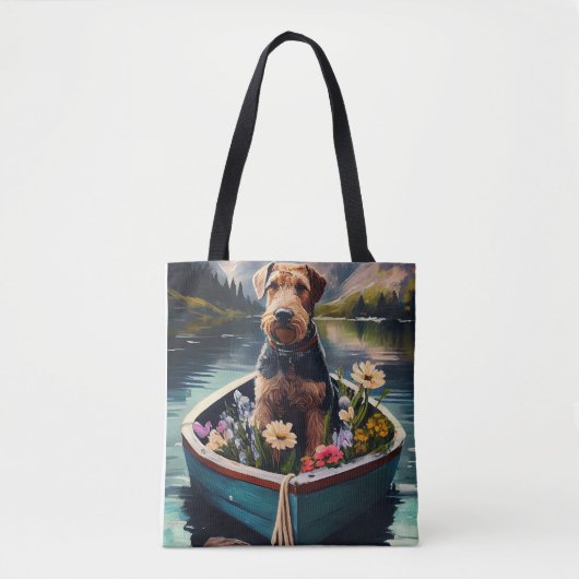 Airedale Dog on a Paddle: Ein Landschaftliches Abe Tasche (Vorderseite)