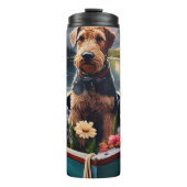 Airedale Dog on a Paddle: Ein Landschaftliches Abe Thermosbecher (Vorderseite)