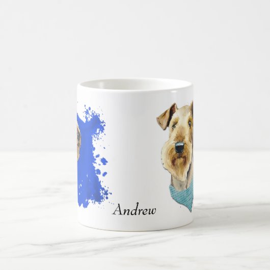 Airedale Dog Portraits Blaues Abstraktes Hintergru Kaffeetasse (Mittel)