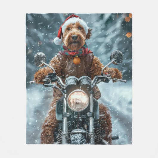 Airedale Dog Riding Motorrad Weihnachten Fleecedecke (Vorderseite)