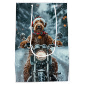 Airedale Dog Riding Motorrad Weihnachten Mittlere Geschenktüte (Rückseite)
