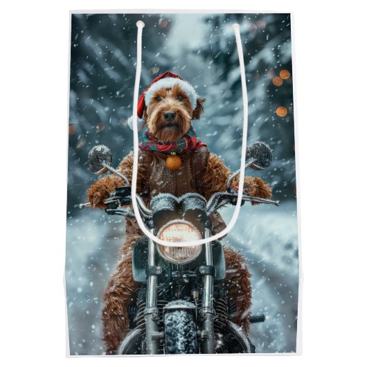 Airedale Dog Riding Motorrad Weihnachten Mittlere Geschenktüte (Rückseite)
