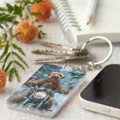 Airedale Dog Riding Motorrad Weihnachten Schlüsselanhänger (Vorderseite rechts)