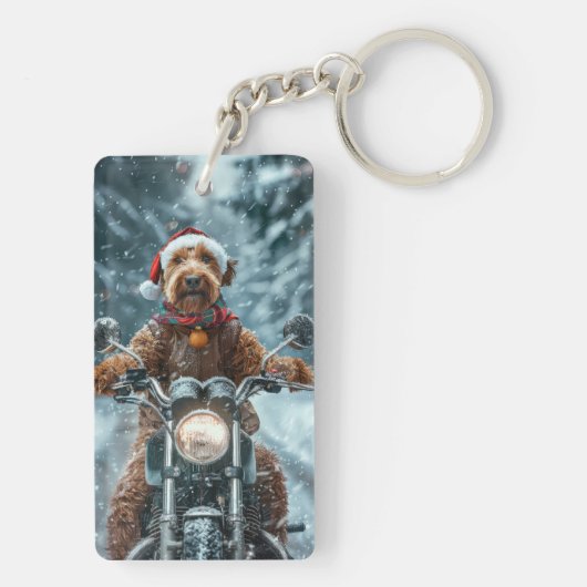 Airedale Dog Riding Motorrad Weihnachten Schlüsselanhänger (Rückseite)