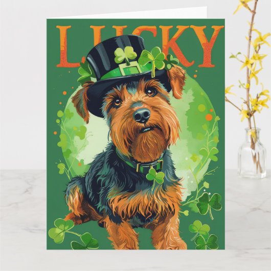 Airedale Dog St. Patrick's Day Karte (Gelbe Blume)