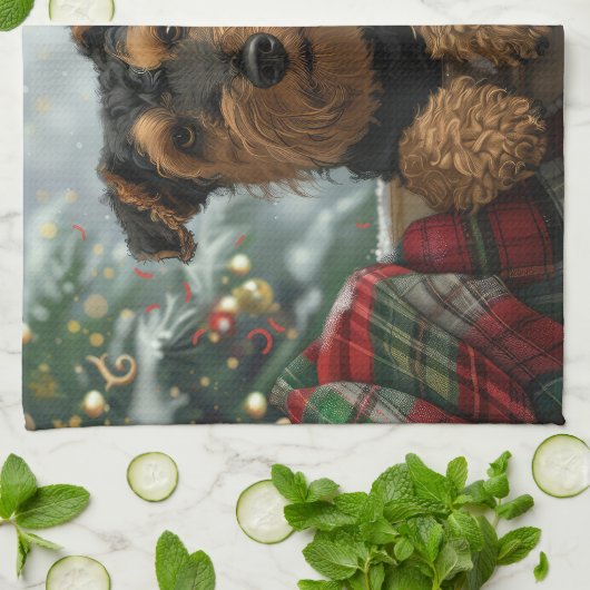 Airedale Dog Weihnachten Geschirrtuch (Gefaltet)