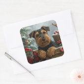 Airedale Dog Weihnachten Quadratischer Aufkleber (Umschlag)