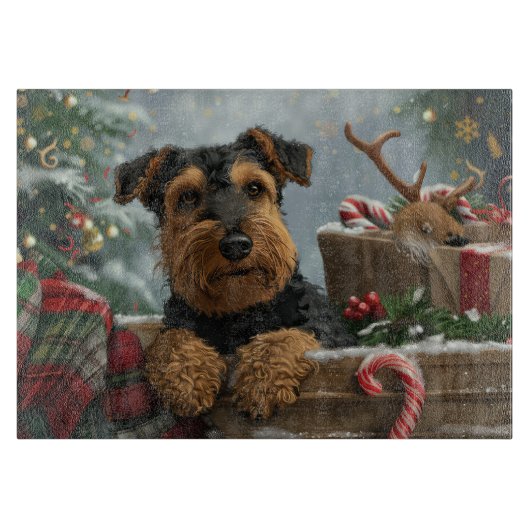 Airedale Dog Weihnachten Schneidebrett (Vorderseite)