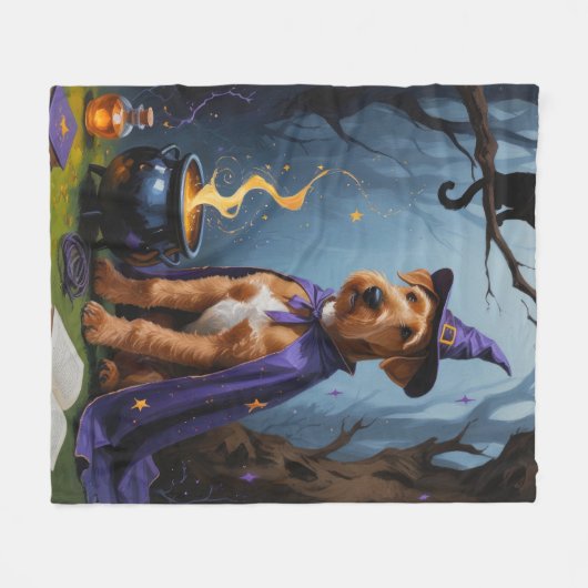 Airedale Dog Whimsical Halloween Malerei Fleecedecke (Vorderseite (Horizontal))
