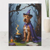 Airedale Dog Whimsical Halloween Malerei Karte (Vorderseite)