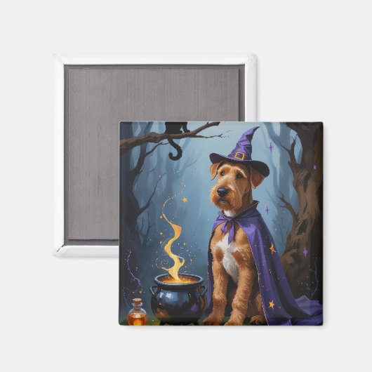 Airedale Dog Whimsical Halloween Malerei Magnet (Vorderseite/Rückseite)
