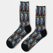 Airedale Dog Whimsical Halloween Malerei Socken (Linkes Detail)