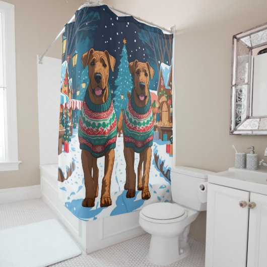 Airedale Dogs Christmas Snow Holiday Duschvorhang (Beispiel)