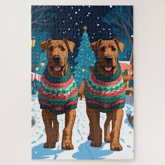 Airedale Dogs Christmas Snow Holiday Puzzle (Vertikal)