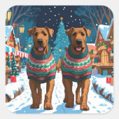 Airedale Dogs Christmas Snow Holiday Quadratischer Aufkleber (Vorderseite)