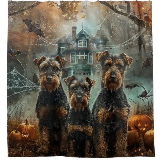 Airedale Halloween Night Doggy Delikatesse Duschvorhang (Vorderseite)