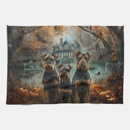 Airedale Halloween Night Doggy Delikatesse Geschirrtuch (Horizontal)